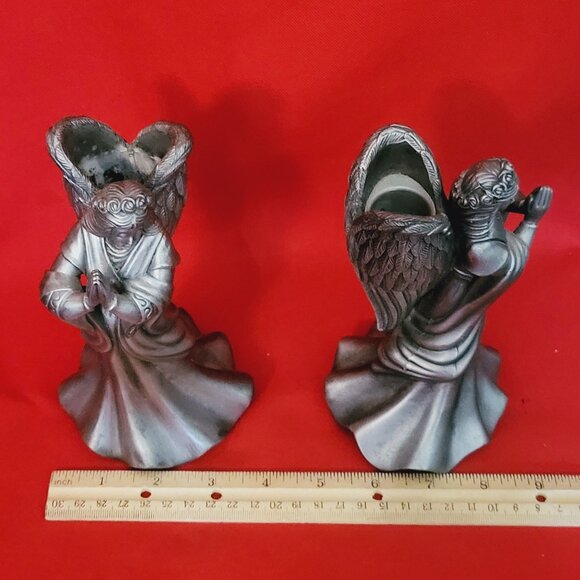 Vintage Metal Pewter Praying Angel Candle Stick Holder Set of 2 - Picture 9 of 14